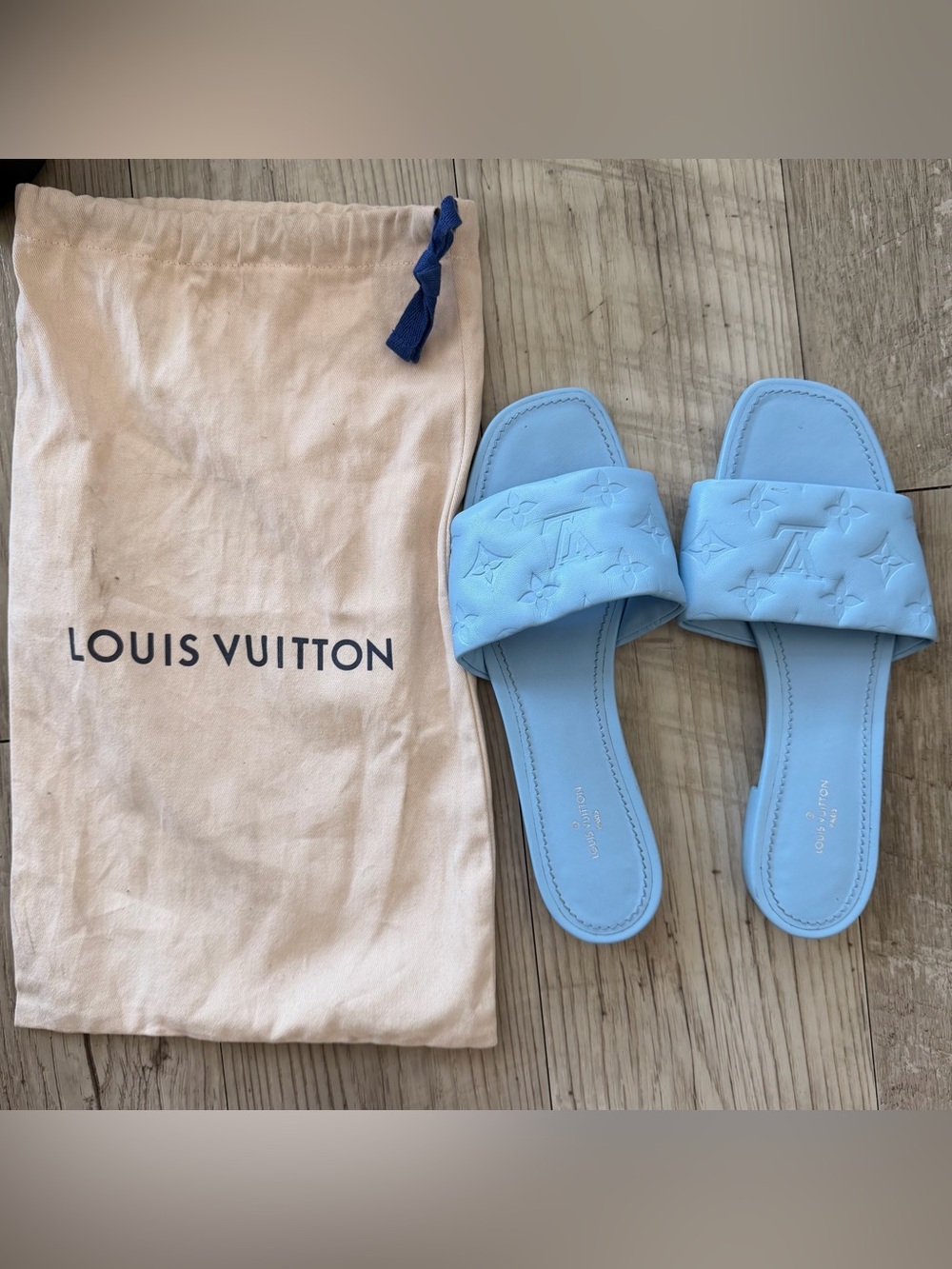 Authentic Louis Vuitton blue monogram revival flat mules